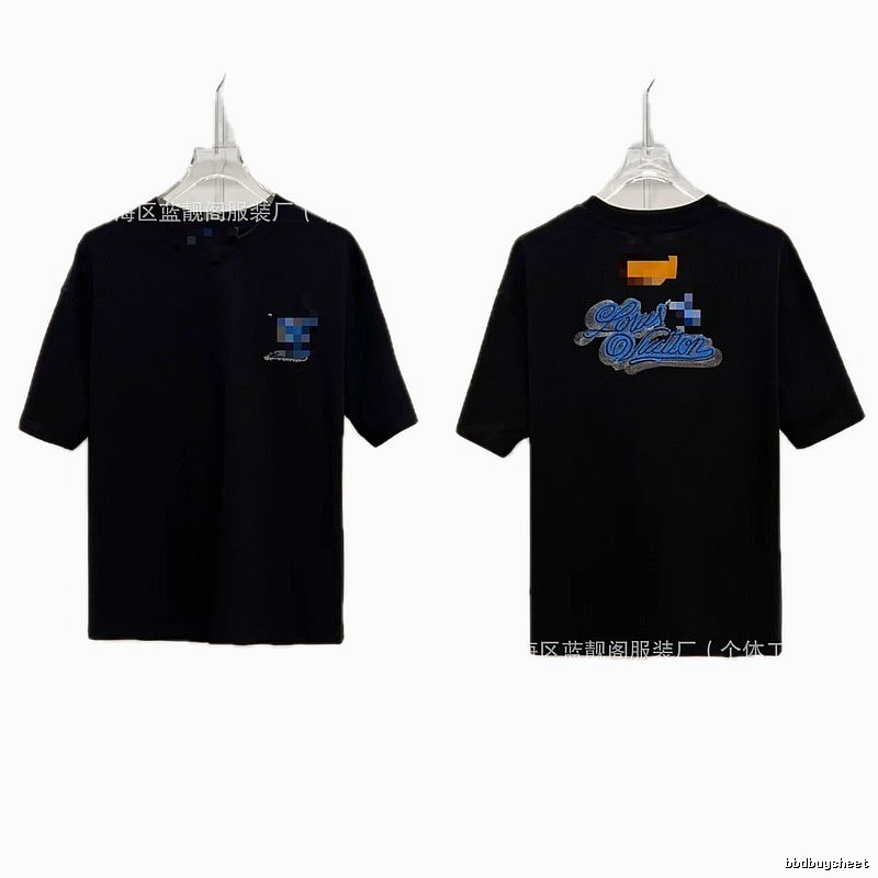 Louis Vuitton Embroidered Trendy Style Black T-Shirt