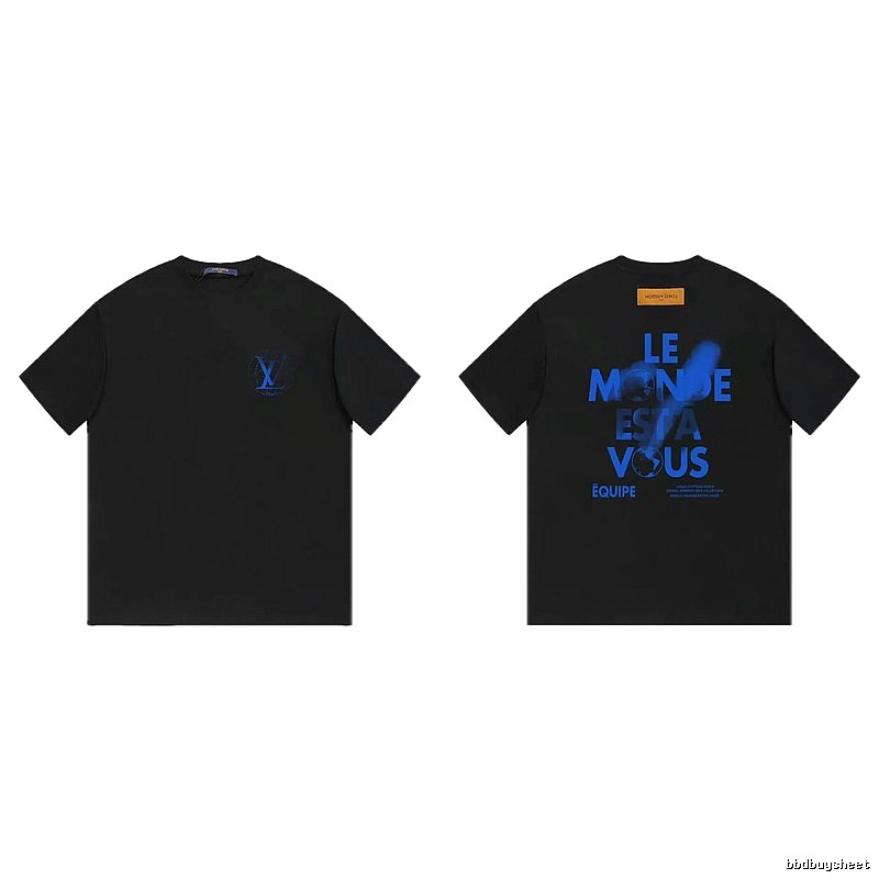 Louis Vuitton Letter Print Trendy Black Short-sleeve T-shirt