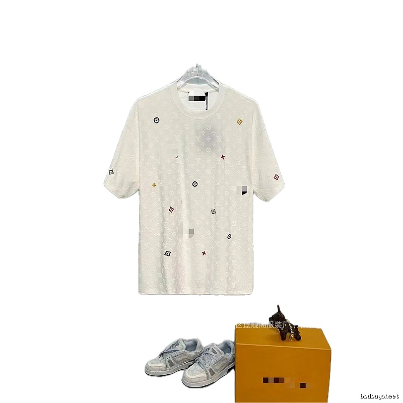 Louis Vuitton Monogram Embroidered Casual Style White T-Shirt