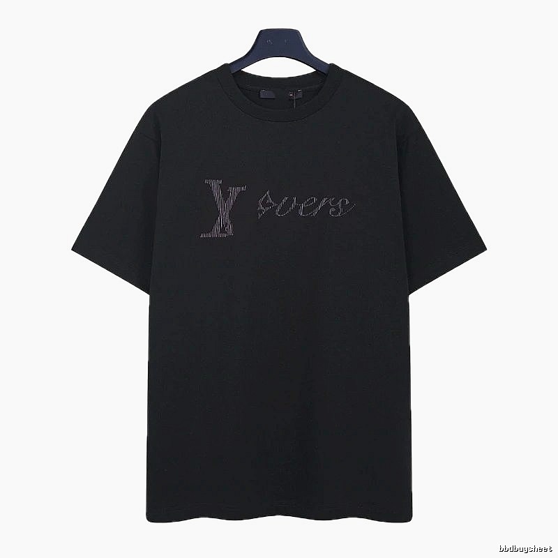 Louis Vuitton Trendy Black T-Shirt with Letter Embroidery
