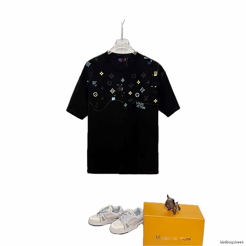 Louis Vuitton Trendy Style Colorful Monogram Black T-Shirt