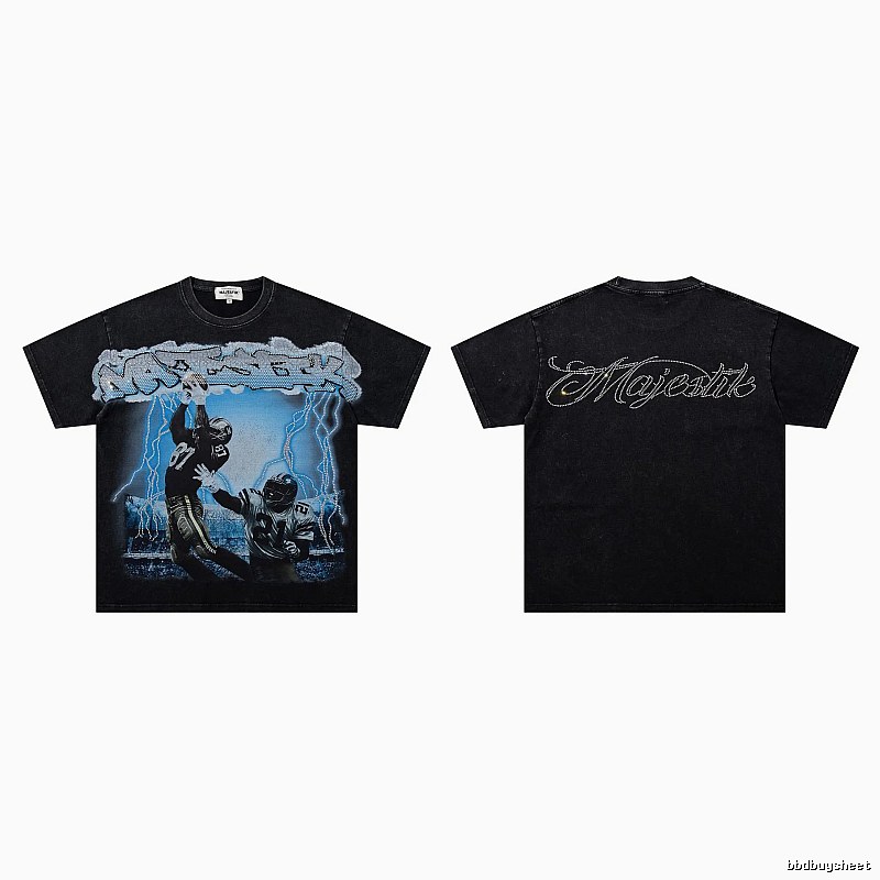 MAJESTIK American Retro Distressed Black Rugby T-shirt