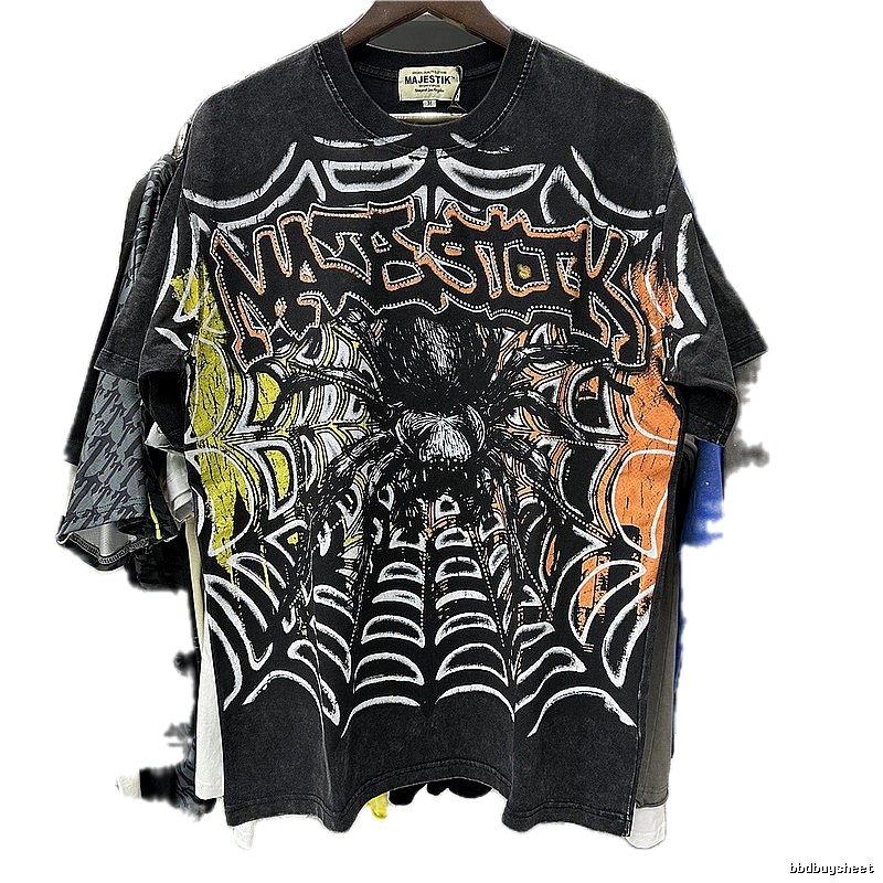 MAJESTIK Spider Street Style Distressed Black Short-sleeve T-Shirt