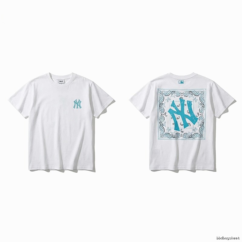 MLB retro-style white T-shirt with cashew flower pattern