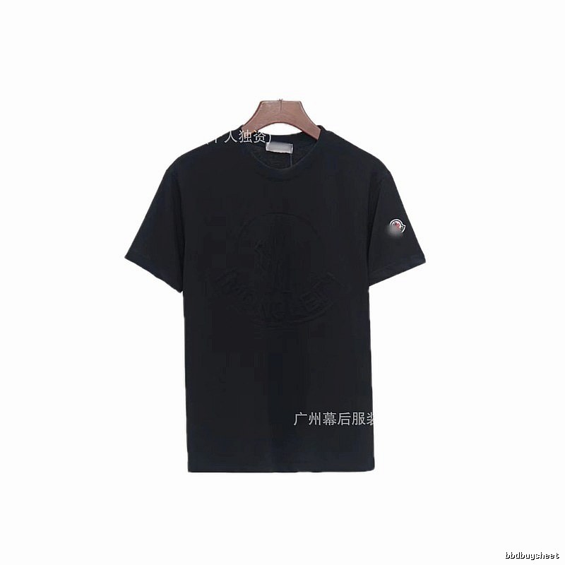 Moncler Embossed Streetwear Style Black Short-Sleeve T-Shirt