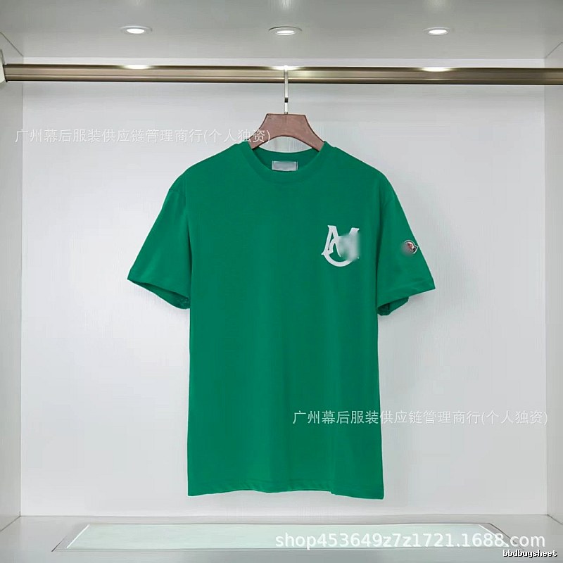 Moncler Letter Print Casual Style Green Short-sleeve T-shirt