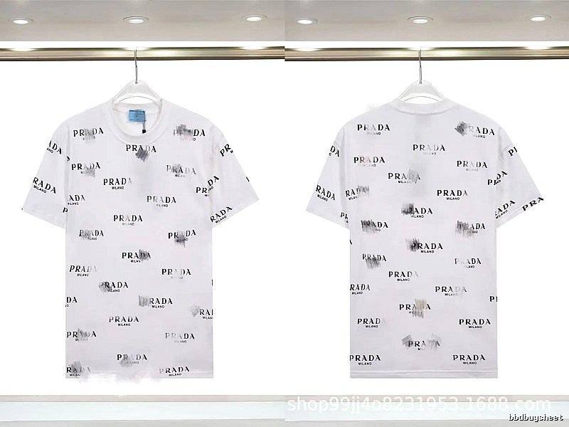 Prada All-over Print Streetwear Style White Short-sleeve T-Shirt