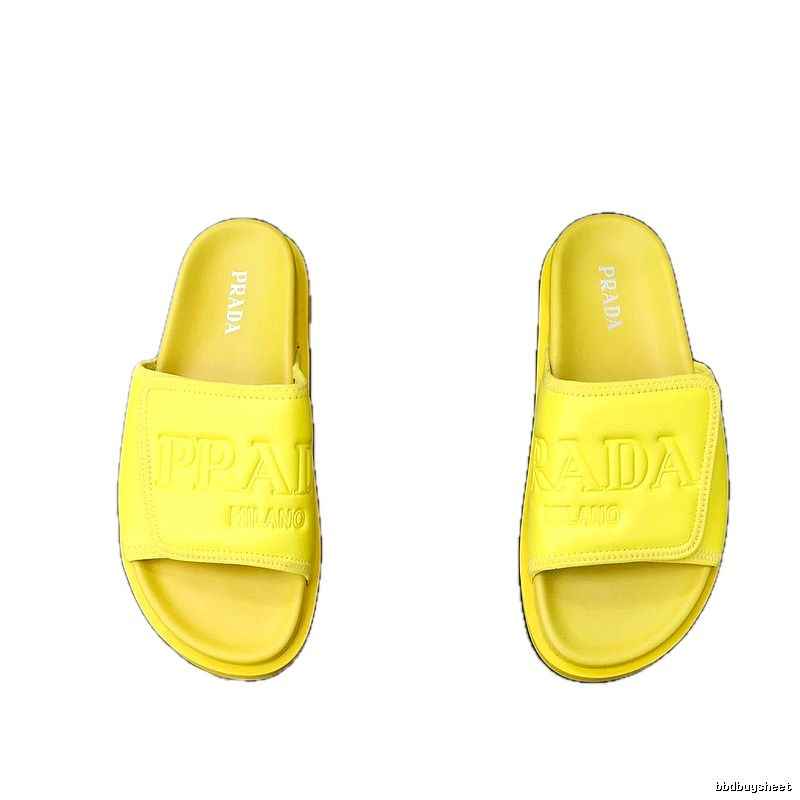 Prada Embossed Collection Minimalist Style Yellow Slide Sandals