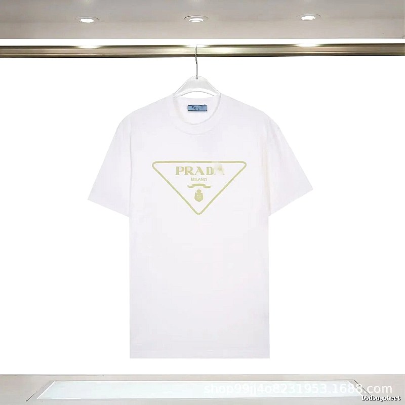 Prada Triangle Logo Casual Style White Short-sleeve T-shirt