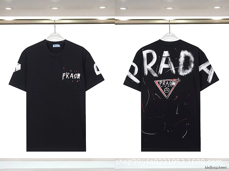 Prada Triangle Logo Graffiti Style Black Short-sleeve T-shirt