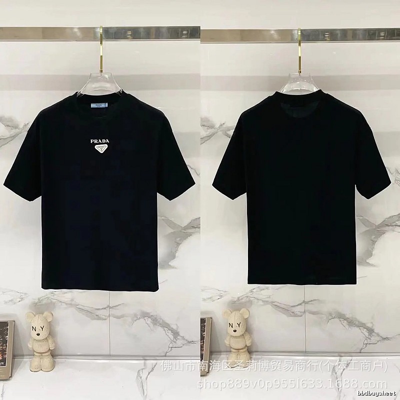Prada Triangle Logo Minimalist Style Black Short-sleeve T-shirt