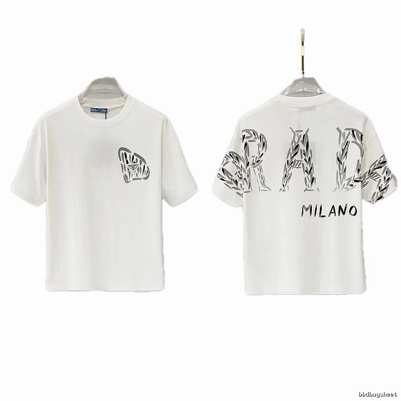 Prada Triangle Logo Trendy & Edgy Style White Short-sleeve T-shirt