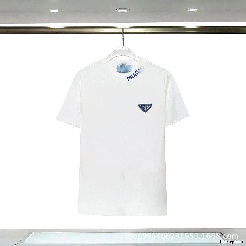 Prada Triangular Logo Minimalist Style White Short-sleeve T-shirt