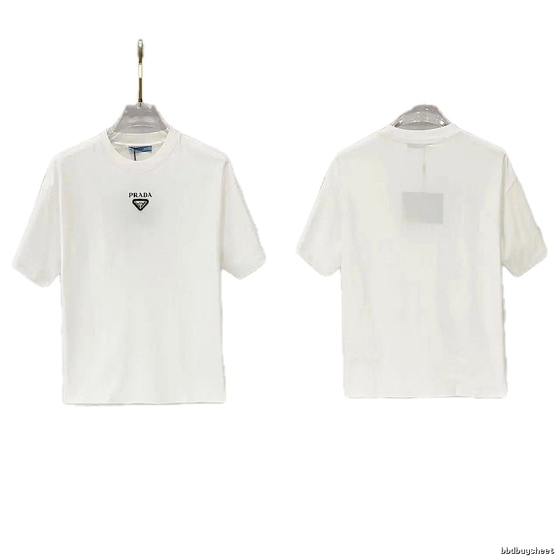 Prada Triangular Logo Minimalist Style White Short-sleeve T-shirt