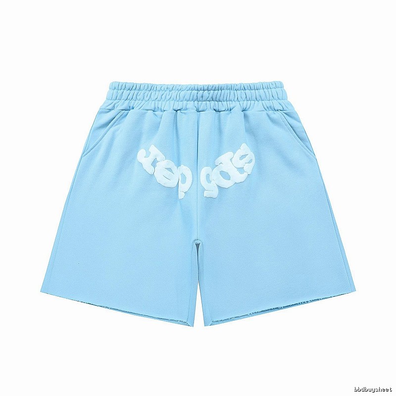 Sp5der letter-style light blue shorts