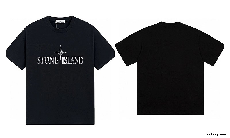 Stone Island Classic Distressed Street Style Black Short Sleeve T-Shirt