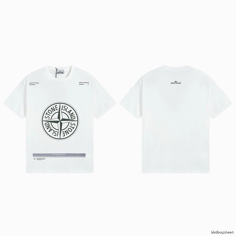 Stone Island Compass Print Casual Style White Short-sleeve T-shirt
