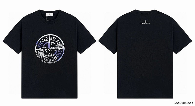 Stone Island Compass Print Street Style Black T-Shirt