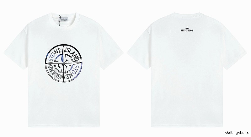 Stone Island Compass Print Street Style White T-shirt