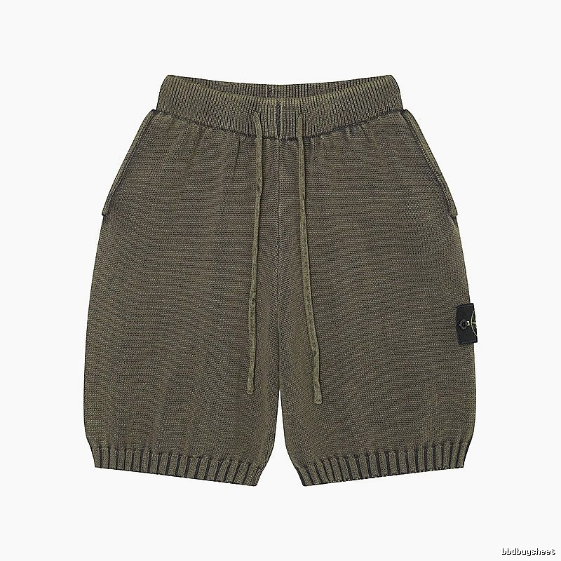 Stone Island Compass Techwear Style Olive Green Knit Shorts