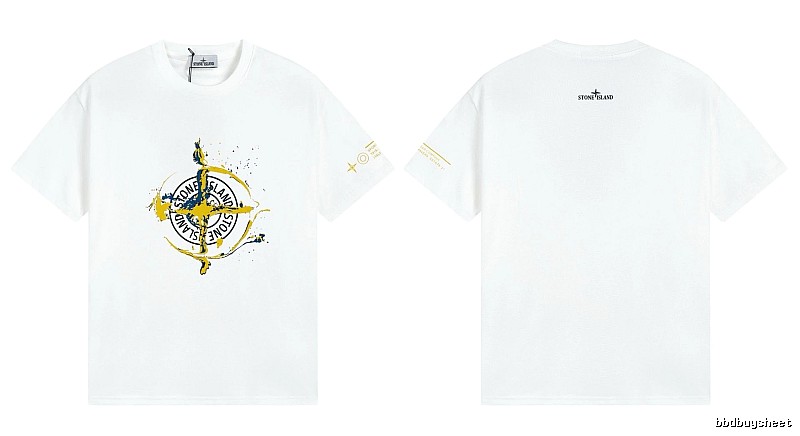Stone Island Ink-splattered Trendy Style White T-shirt