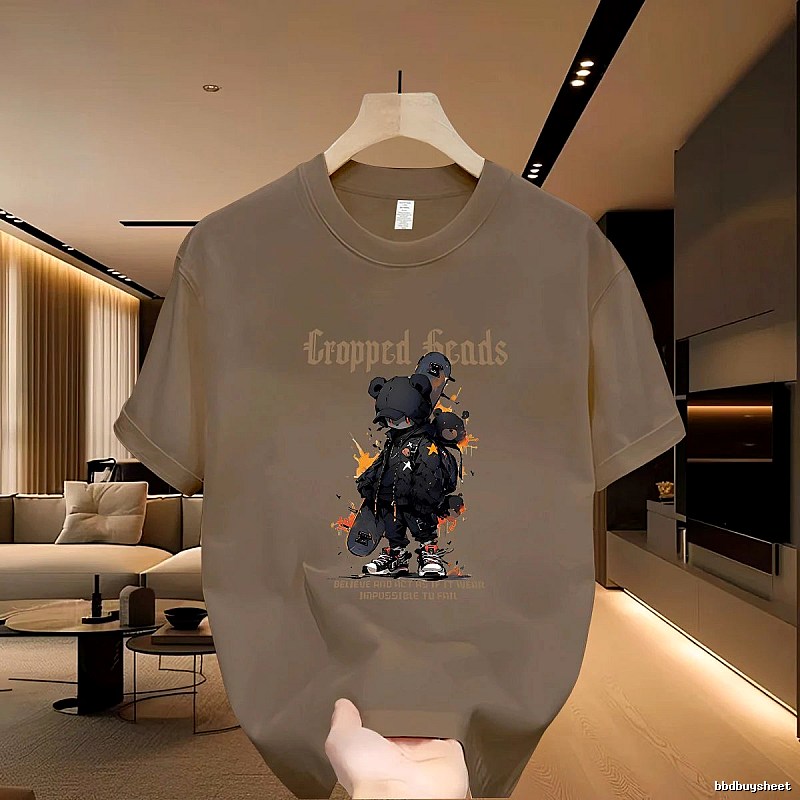 Streetwear Brand Skateboarding Bear Street Style Khaki T-Shirt