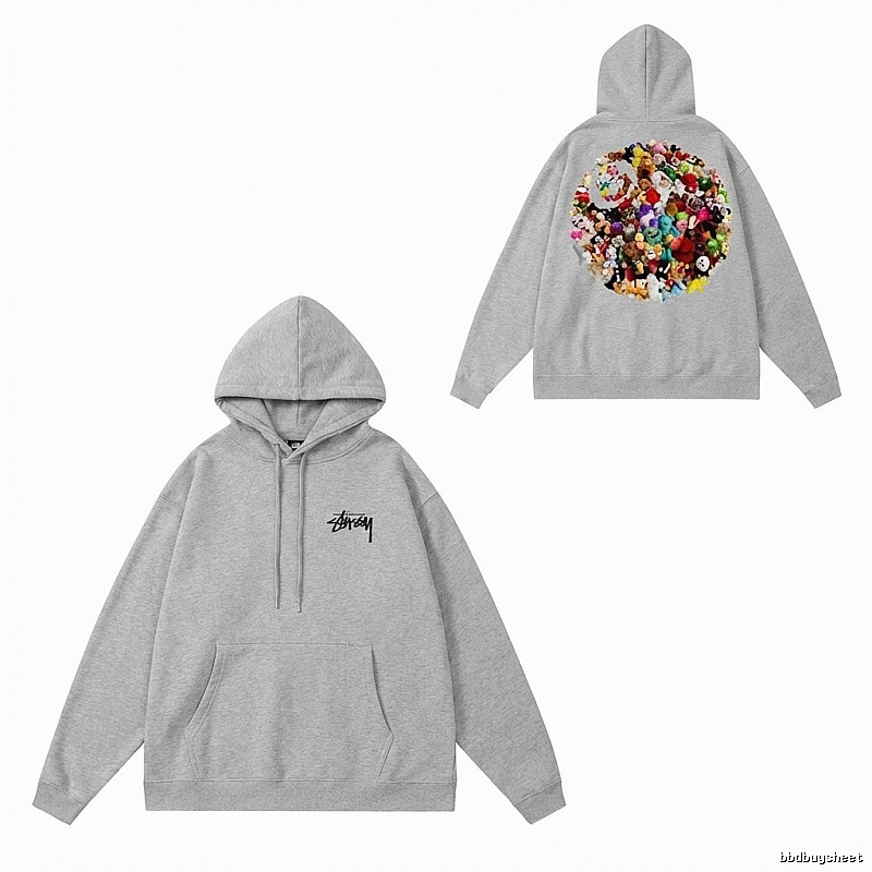 Stussy cartoon print style light gray hoodie