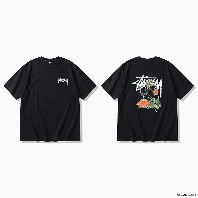 Stussy floral-style black T-shirt