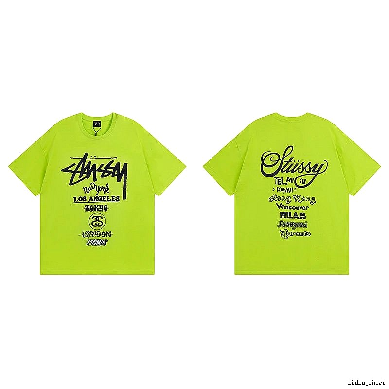 Stussy Fluorescent Green Spider Graphic T-Shirt Soft Neutral Logo