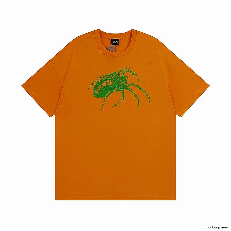 Stussy Orange Spider Graphic T-Shirt Streetwear Look Logo