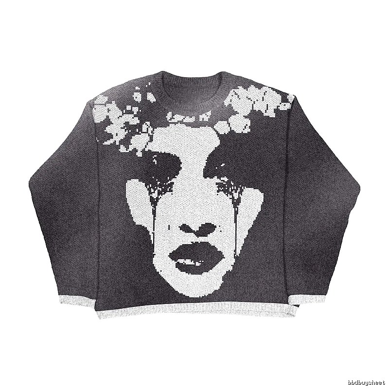 Summer Anime graphic sweater Black Knit Top with Clean Finish
