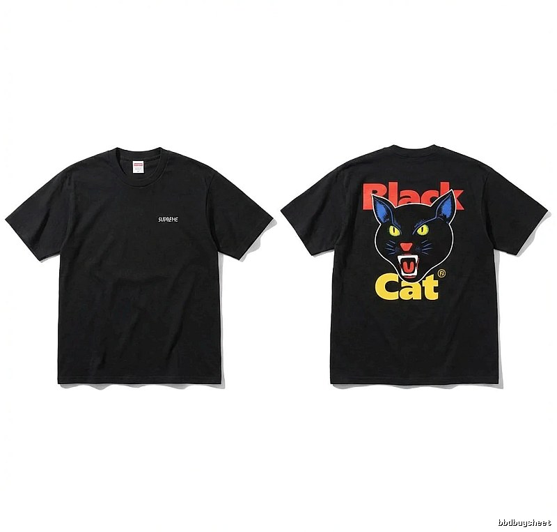 Supreme Black Cat Trendy and Cool Style Short-sleeve Shirt