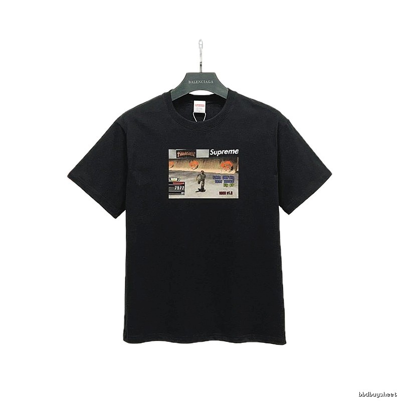 Supreme Street Style Skateboard Print Black T-Shirt