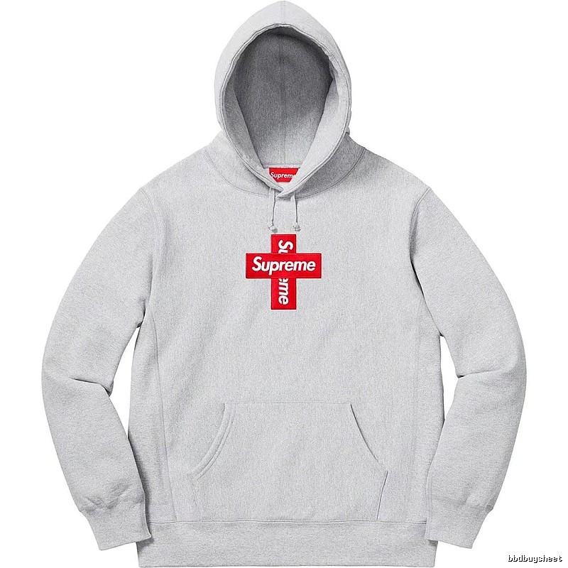 Supreme Streetwear Logo hoodie Gray Red Oversized with Logo Accent