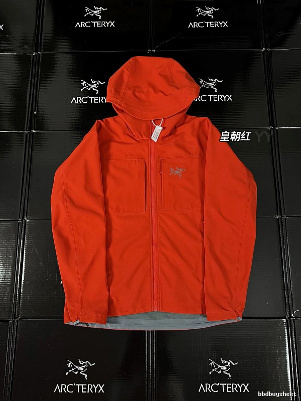 The imperial red of the Arc'teryx Alpha SV jacket