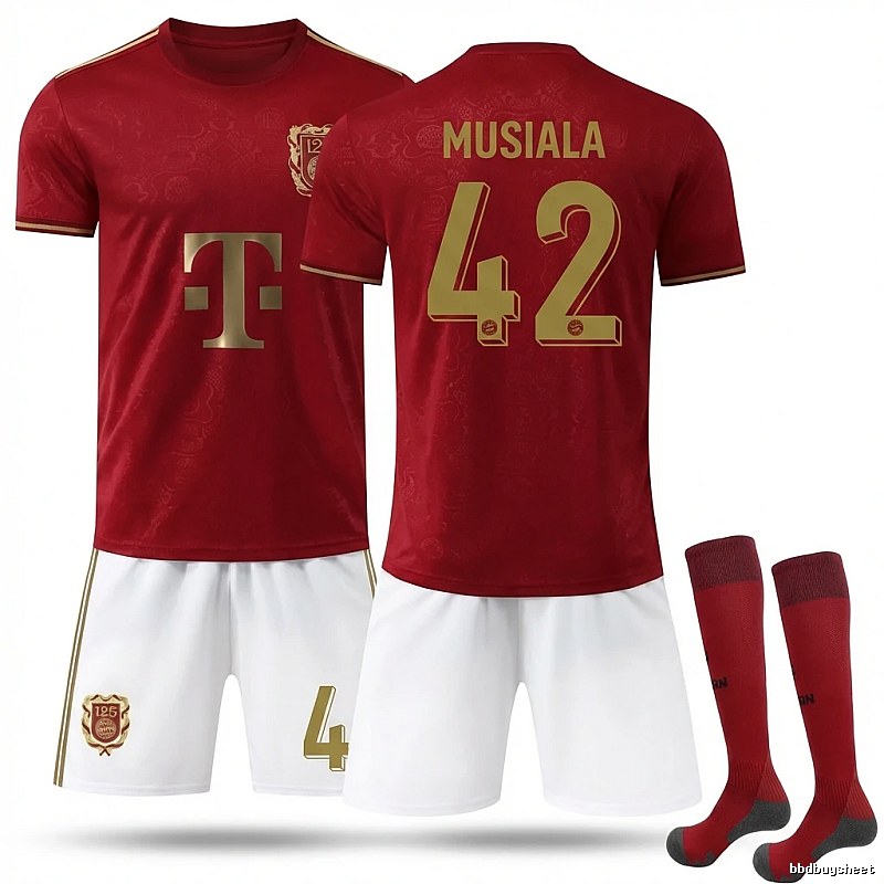 The red jersey of Jamal Musiala of FC Bayern Munich.