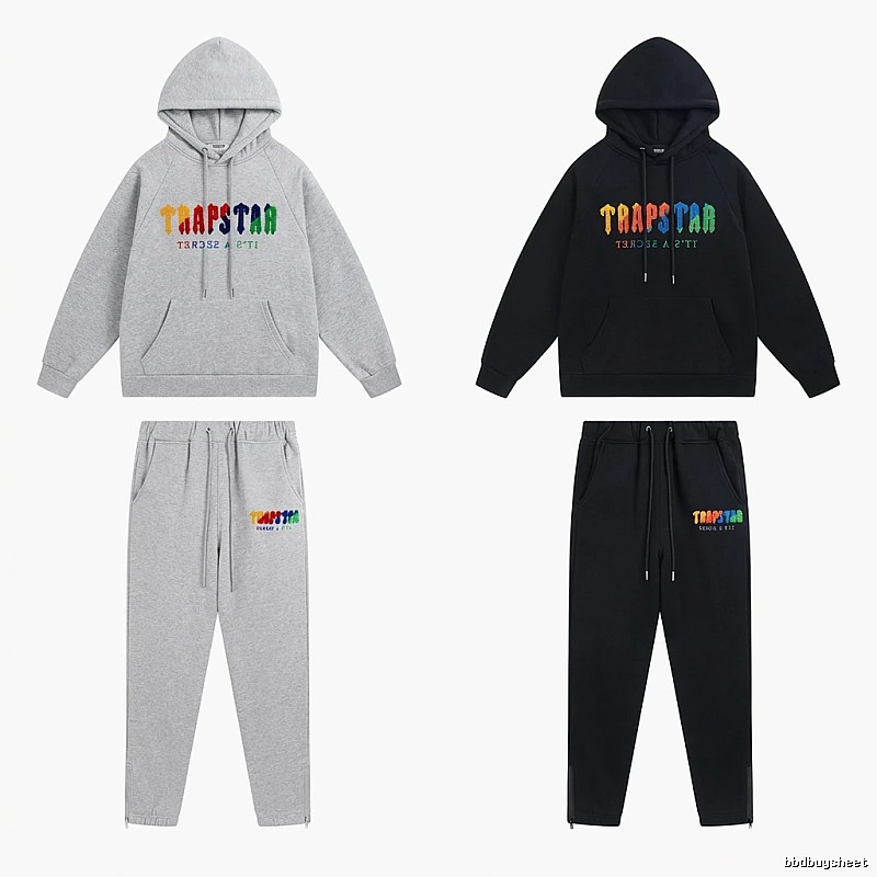 Trapstar Rainbow Wind Grey/Black Hooded Set