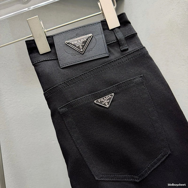 Triangle Hardware And A Structured Dark Denim Finish Prada Logo Jeans in Black