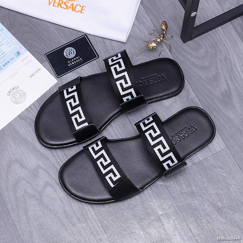 Versace Greek Key Light Luxury Style Black Slides