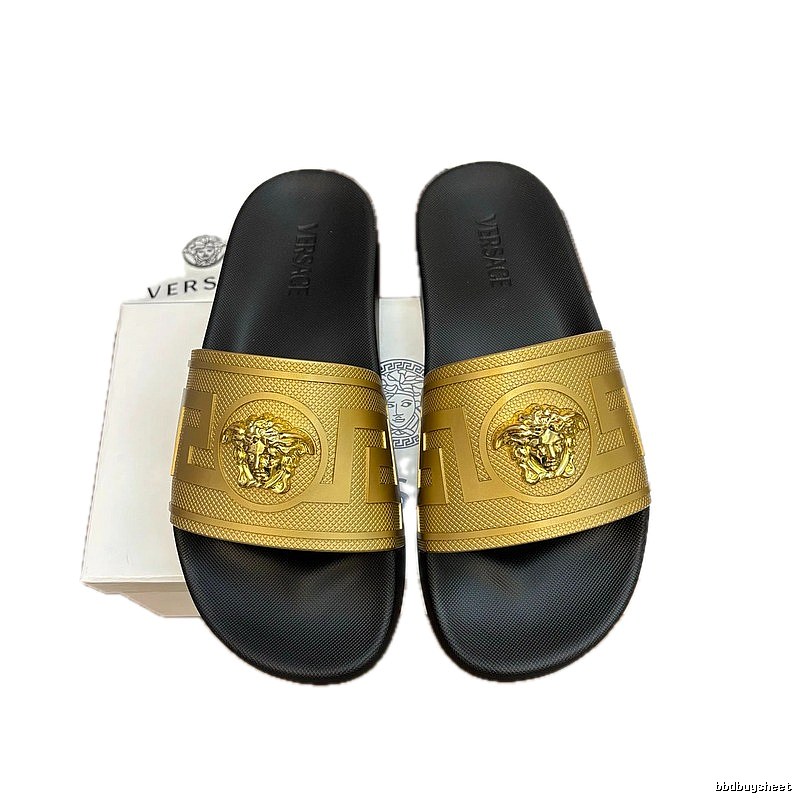 Versace Medusa Luxury Style Black & Gold Slide Sandals