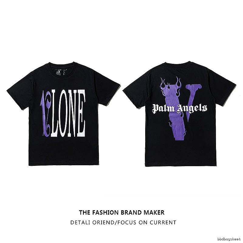 Vlone Premium Style Logo T-shirt Black Purple Vlone for Resort Outfits