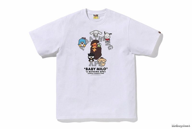 White short-sleeved shirt with Bape cartoon prints