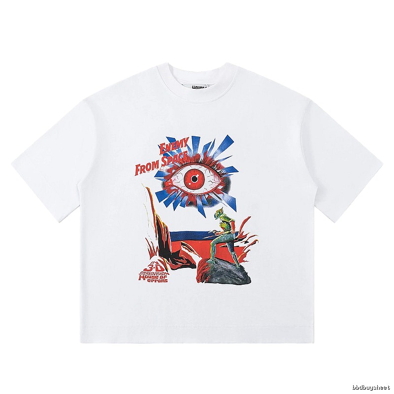 White T-shirt with House of Errors print in sci-fi style