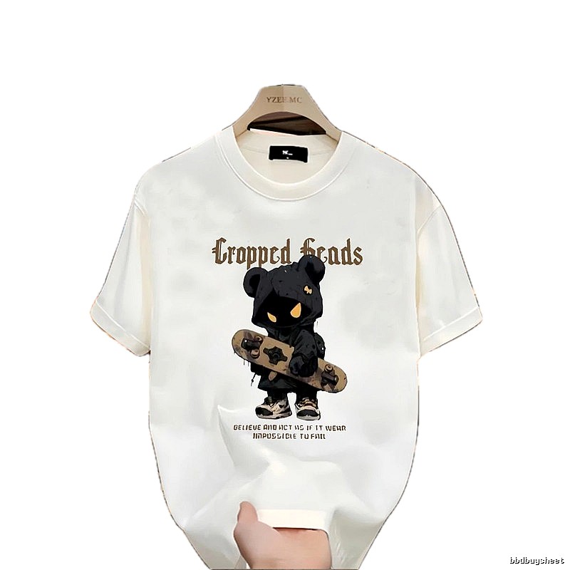 YZEEMC Bear Print Dark Style Off-white T-shirt